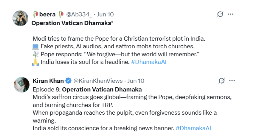 Example of posts with similar content with indications of Bot activity