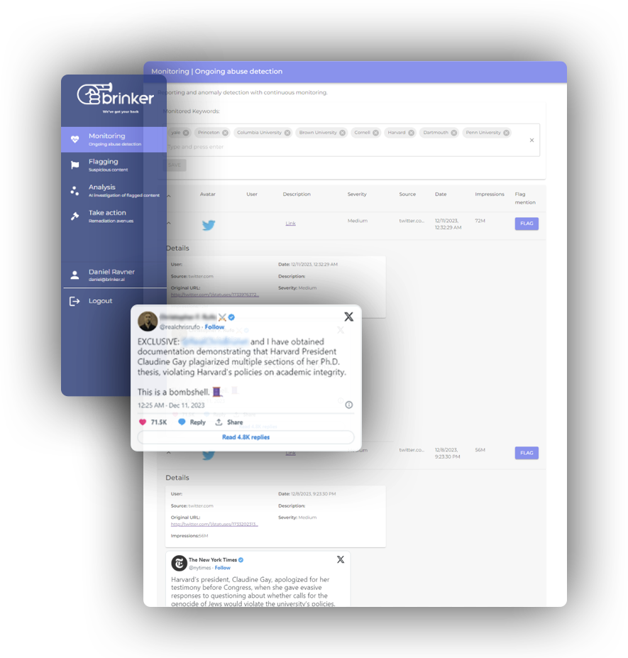 Brinker disinformation dashboard